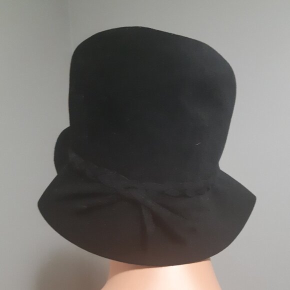 Black Wool Floppy Brimmed Fedora Hat Classy - Picture 3 of 8